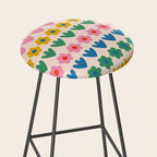 Spring Flower Stripes Cute and Cheerful Floral Pattern Pink Blue Green Mustard Yellow Stool Gallery Image 2