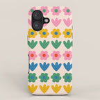 Spring Flower Stripes Cute and Cheerful Floral Pattern Pink Blue Green Mustard Yellow iPhone Case Gallery Image 1