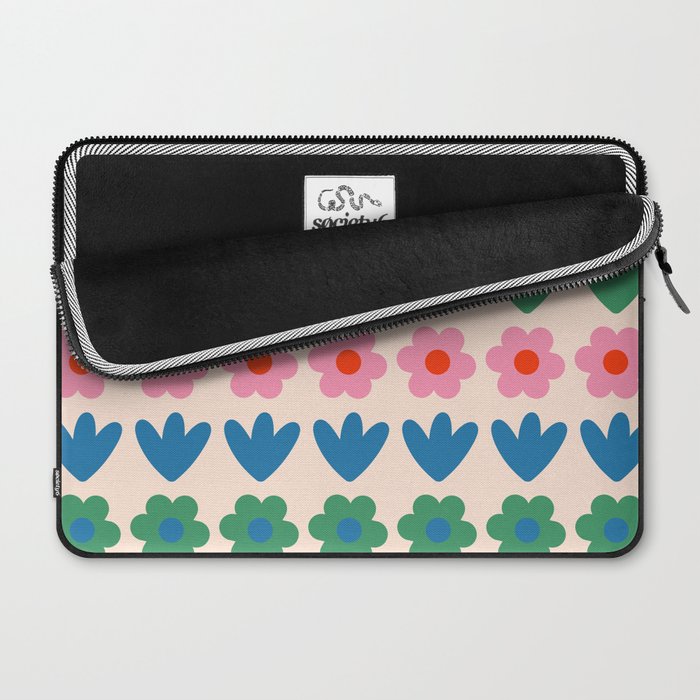 Spring Flower Stripes Cute and Cheerful Floral Pattern Pink Blue Green Mustard Yellow Laptop Sleeve Gallery Image 2