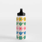 Spring Flower Stripes Cute and Cheerful Floral Pattern Pink Blue Green Mustard Yellow Water Bottle Gallery Image 3