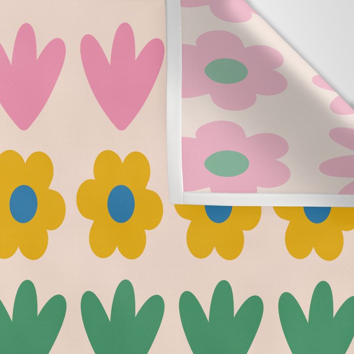 Spring Flower Stripes Cute and Cheerful Floral Pattern Pink Blue Green Mustard Yellow Wall Tapestry Gallery Image 3