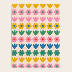 Spring Flower Stripes Cute and Cheerful Floral Pattern Pink Blue Green Mustard Yellow Poster Gallery Image 4