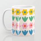 Spring Flower Stripes Cute and Cheerful Floral Pattern Pink Blue Green Mustard Yellow Coffee Mug Gallery Image 3