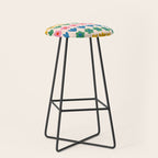 Spring Flower Stripes Cute and Cheerful Floral Pattern Pink Blue Green Mustard Yellow Stool Gallery Image 1