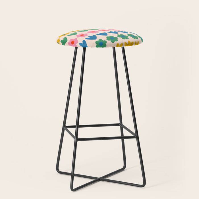 Spring Flower Stripes Cute and Cheerful Floral Pattern Pink Blue Green Mustard Yellow Stool Gallery Image 1