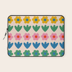Spring Flower Stripes Cute and Cheerful Floral Pattern Pink Blue Green Mustard Yellow Laptop Sleeve Gallery Image 1