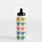 Spring Flower Stripes Cute and Cheerful Floral Pattern Pink Blue Green Mustard Yellow Water Bottle Gallery Image 2