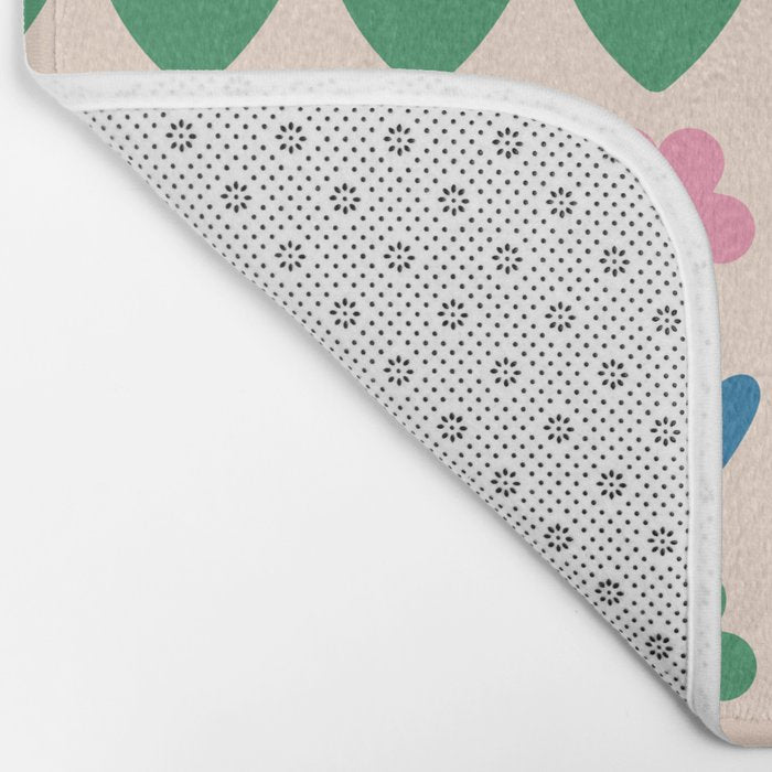 Spring Flower Stripes Cute and Cheerful Floral Pattern Pink Blue Green Mustard Yellow Bath Mat Gallery Image 2