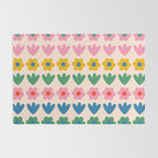 Spring Flower Stripes Cute and Cheerful Floral Pattern Pink Blue Green Mustard Yellow Rug Gallery Image 2