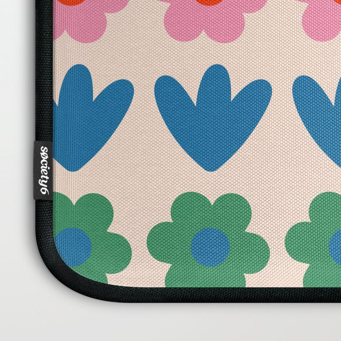Spring Flower Stripes Cute and Cheerful Floral Pattern Pink Blue Green Mustard Yellow Laptop Sleeve Gallery Image 3