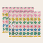 Spring Flower Stripes Cute and Cheerful Floral Pattern Pink Blue Green Mustard Yellow Placemat Gallery Image 1