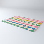 Spring Flower Stripes Cute and Cheerful Floral Pattern Pink Blue Green Mustard Yellow Rug Gallery Image 3