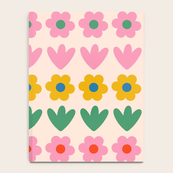Spring Flower Stripes Cute and Cheerful Floral Pattern Pink Blue Green Mustard Yellow Notebook Gallery Image 4
