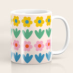 Spring Flower Stripes Cute and Cheerful Floral Pattern Pink Blue Green Mustard Yellow Coffee Mug Gallery Image 1