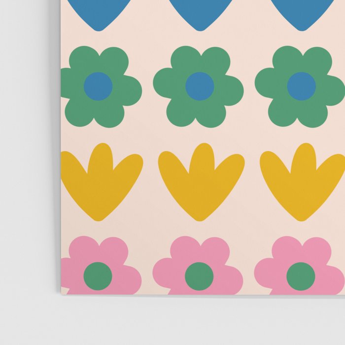 Spring Flower Stripes Cute and Cheerful Floral Pattern Pink Blue Green Mustard Yellow Poster Gallery Image 3