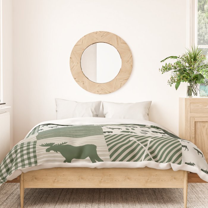 Camping hunter green plaid quilt cheater quilt baby nursery cute pattern bear moose cabin life Duvet Cover Gallery Image 3