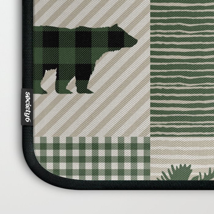Camping hunter green plaid quilt cheater quilt baby nursery cute pattern bear moose cabin life Laptop Sleeve Gallery Image 3