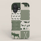 Camping hunter green plaid quilt cheater quilt baby nursery cute pattern bear moose cabin life iPhone Case Gallery Image 1