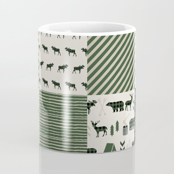 Camping hunter green plaid quilt cheater quilt baby nursery cute pattern bear moose cabin life Coffee Mug Gallery Image 4