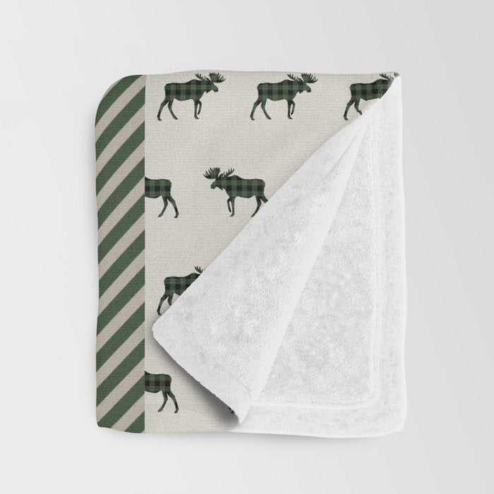 Camping hunter green plaid quilt cheater quilt baby nursery cute pattern bear moose cabin life Throw Blanket Gallery Image 3