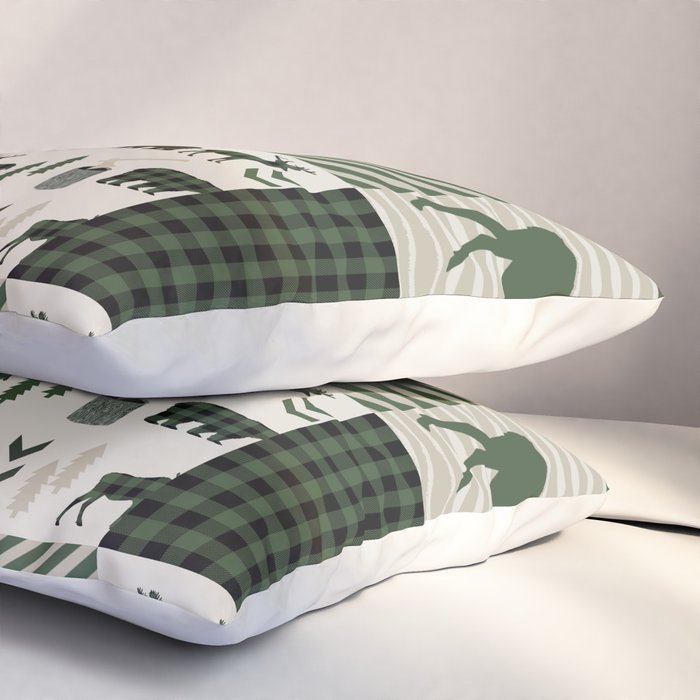Camping hunter green plaid quilt cheater quilt baby nursery cute pattern bear moose cabin life Pillow Sham Gallery Image 3