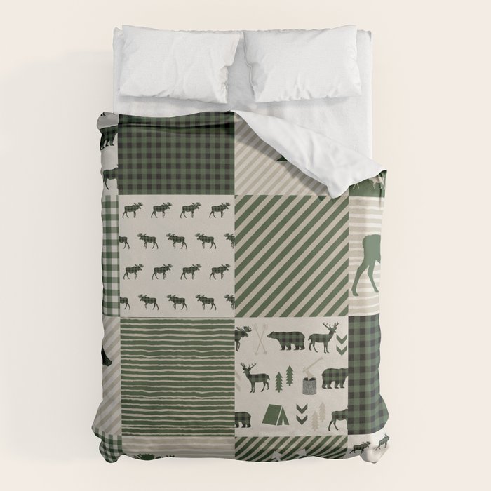 Camping hunter green plaid quilt cheater quilt baby nursery cute pattern bear moose cabin life Duvet Cover Gallery Image 6