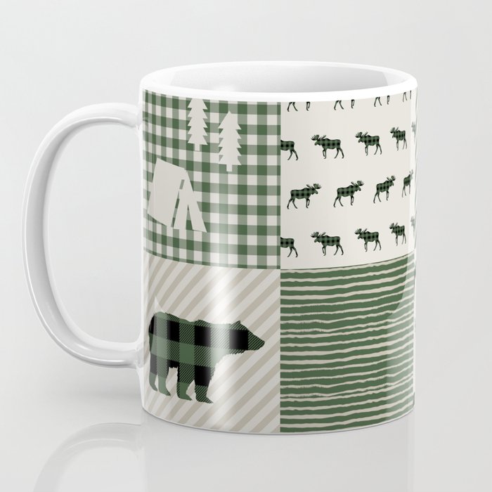 Camping hunter green plaid quilt cheater quilt baby nursery cute pattern bear moose cabin life Coffee Mug Gallery Image 3