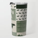 Camping hunter green plaid quilt cheater quilt baby nursery cute pattern bear moose cabin life Travel Mug Gallery Image 3