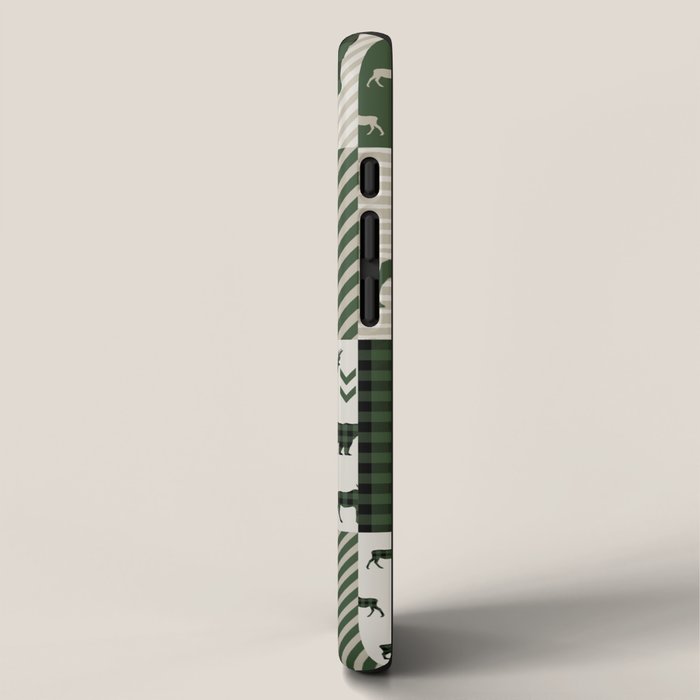 Camping hunter green plaid quilt cheater quilt baby nursery cute pattern bear moose cabin life iPhone Case Gallery Image 2