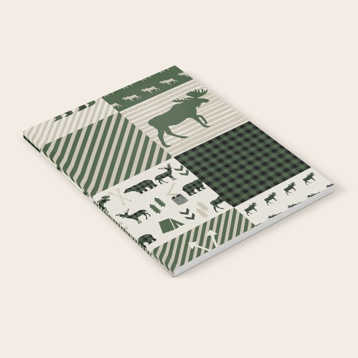 Camping hunter green plaid quilt cheater quilt baby nursery cute pattern bear moose cabin life Notebook Gallery Image 2
