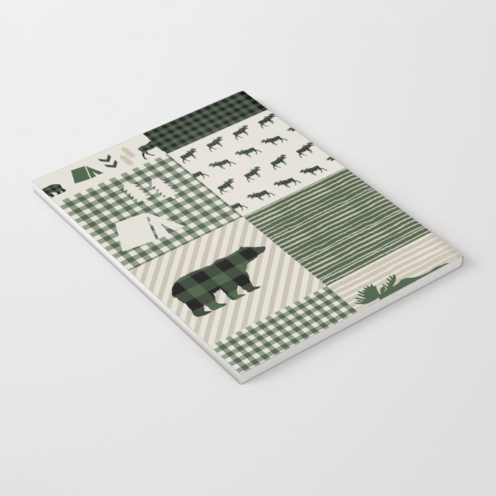 Camping hunter green plaid quilt cheater quilt baby nursery cute pattern bear moose cabin life Notebook Gallery Image 3