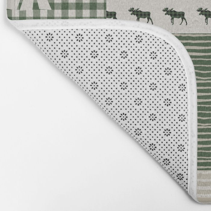 Camping hunter green plaid quilt cheater quilt baby nursery cute pattern bear moose cabin life Bath Mat Gallery Image 2
