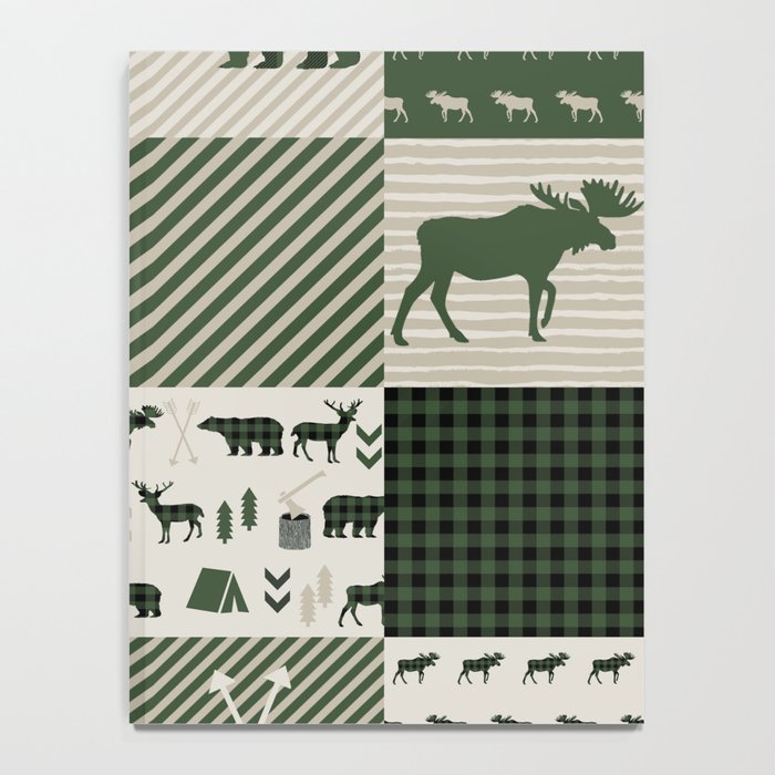 Camping hunter green plaid quilt cheater quilt baby nursery cute pattern bear moose cabin life Notebook Gallery Image 4