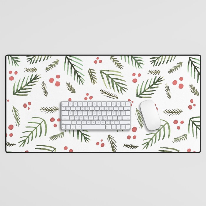 Christmas tree branches and berries - vintage Desk Mat Gallery Image 1
