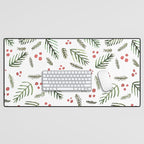 Christmas tree branches and berries - vintage Desk Mat Gallery Image 1
