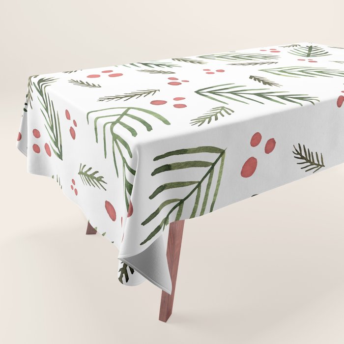 Christmas tree branches and berries - vintage Tablecloth Gallery Image 1