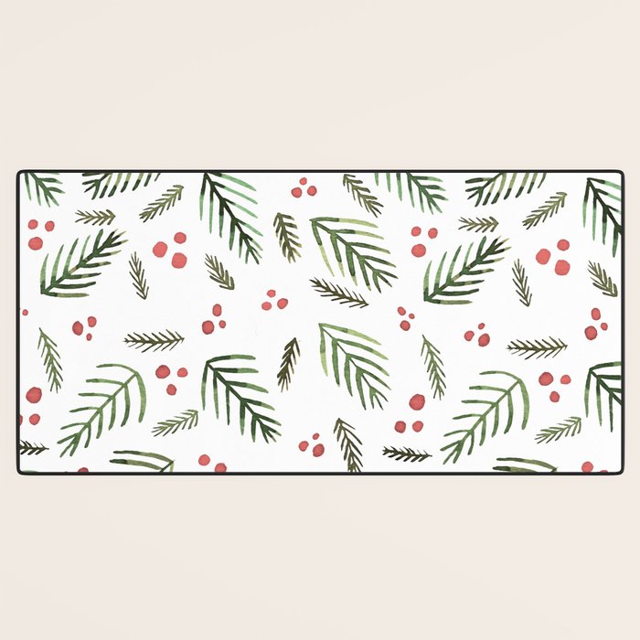 Christmas tree branches and berries - vintage Desk Mat Gallery Image 3