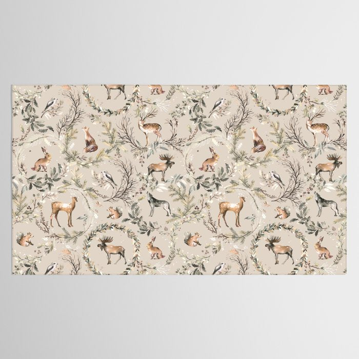 Harvest 2025 Woodland Toile Winter Autumn Animals Forest  Tablecloth Gallery Image 2