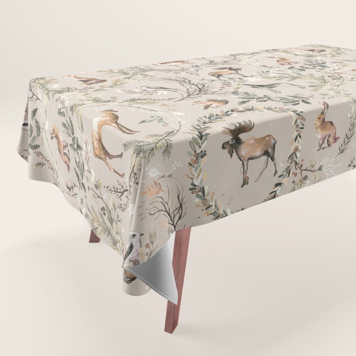 Harvest 2025 Woodland Toile Winter Autumn Animals Forest  Tablecloth Gallery Image 1