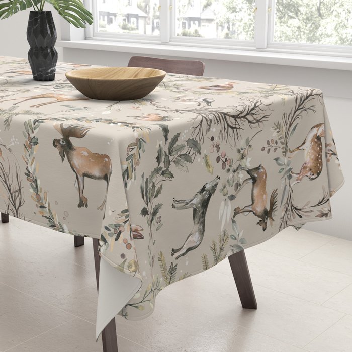 Harvest 2025 Woodland Toile Winter Autumn Animals Forest  Tablecloth Gallery Image 3