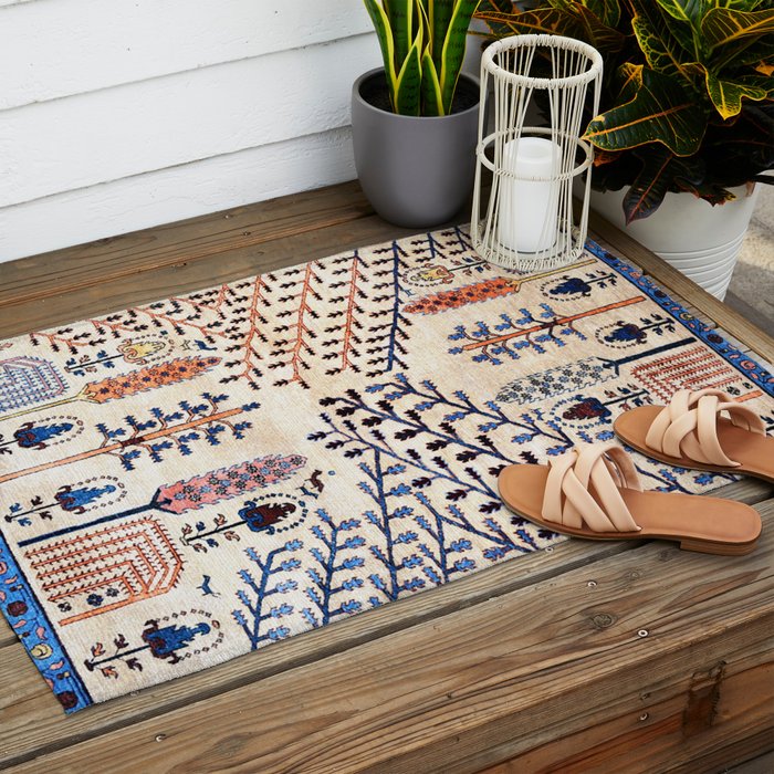 Floral Garden Persian Rug Print Outdoor Rug Gallery Image 2