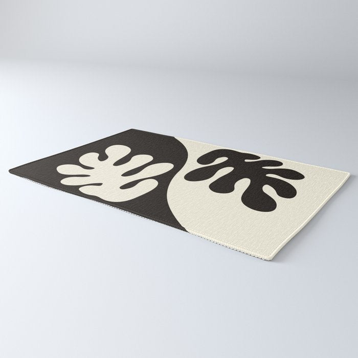 Matisse Inspired Yin Yang Leaf Cutouts in Black & Off White Rug Gallery Image 3