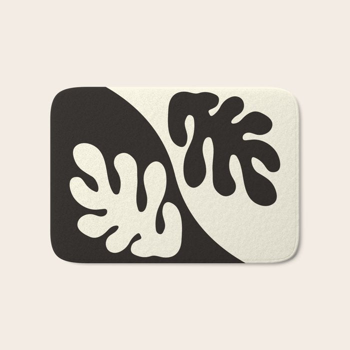 Matisse Inspired Yin Yang Leaf Cutouts in Black & Off White Bath Mat Gallery Image 1