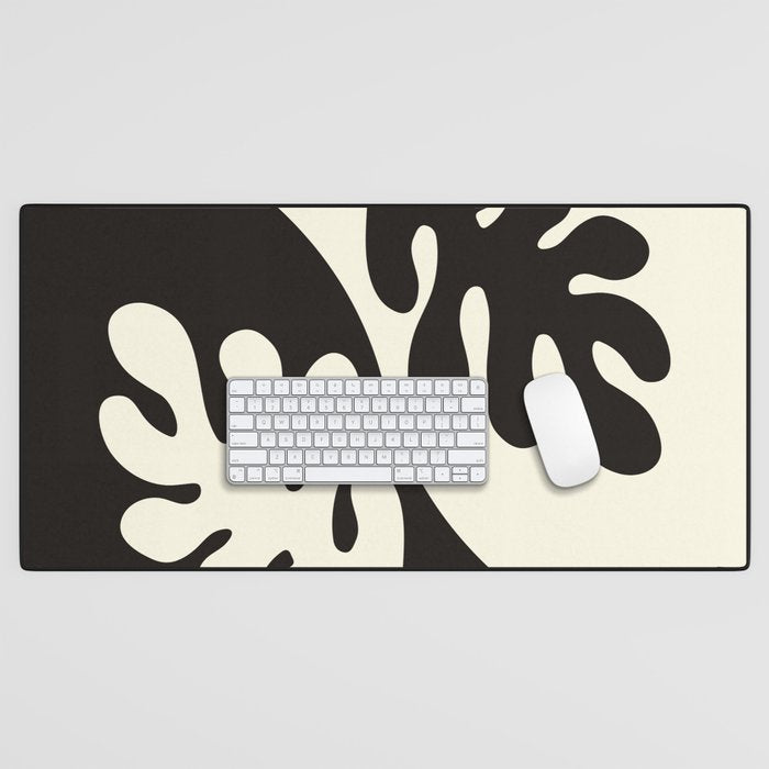Matisse Inspired Yin Yang Leaf Cutouts in Black & Off White Desk Mat Gallery Image 1