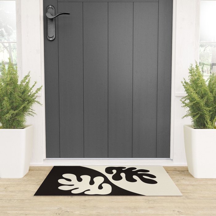 Matisse Inspired Yin Yang Leaf Cutouts in Black & Off White Welcome Mat Gallery Image 3