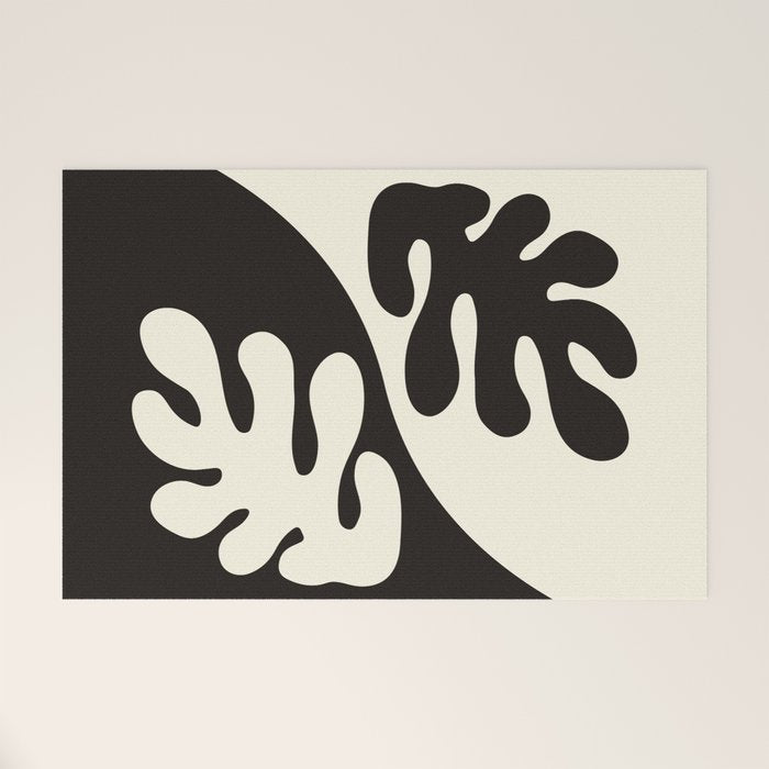 Matisse Inspired Yin Yang Leaf Cutouts in Black & Off White Welcome Mat Gallery Image 1