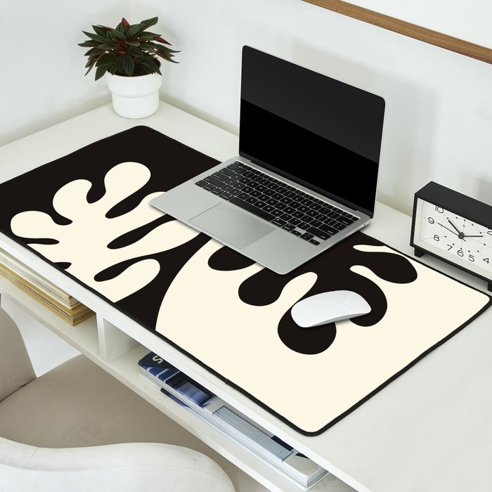 Matisse Inspired Yin Yang Leaf Cutouts in Black & Off White Desk Mat Gallery Image 2