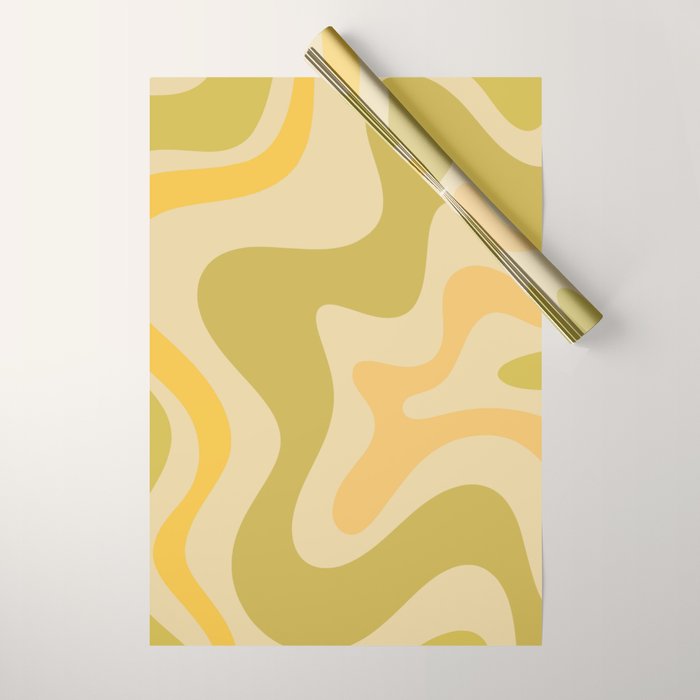 Retro Liquid Swirl Abstract Pattern Square Avocado Lemon Wrapping Paper Gallery Image 1