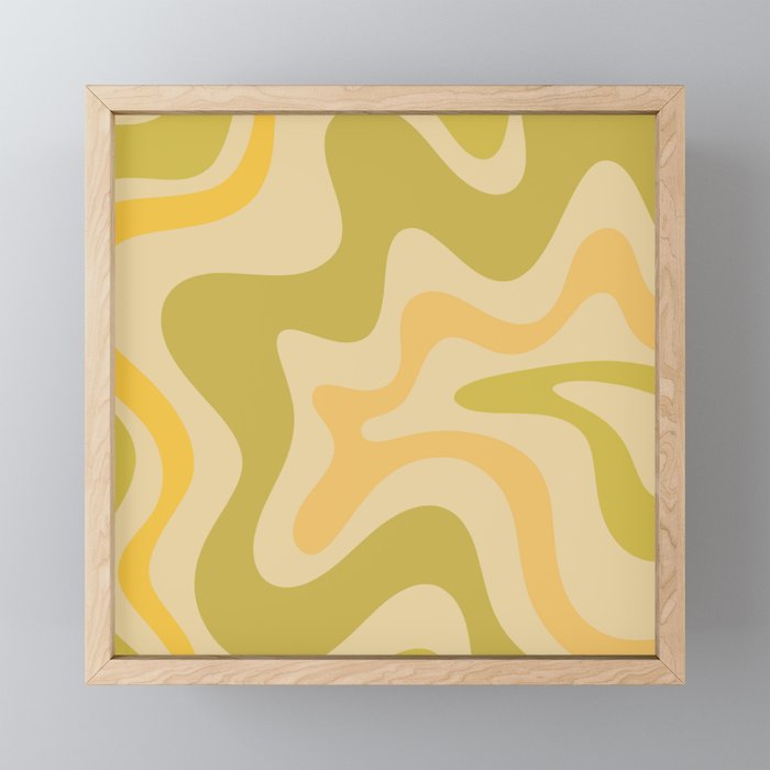 Retro Liquid Swirl Abstract Pattern Square Avocado Lemon Mini Art Print Gallery Image 1
