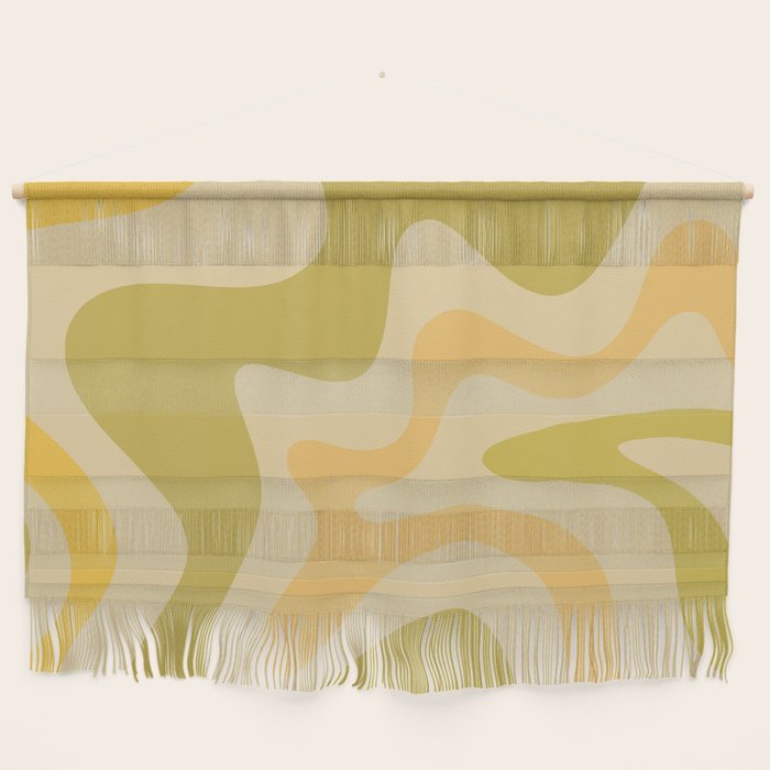 Retro Liquid Swirl Abstract Pattern Square Avocado Lemon Wall Hanging Gallery Image 1